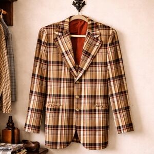 Vintage 70's Hudson's Bay Company Baycrest Plaid Blazer Size 40 Brown Retro